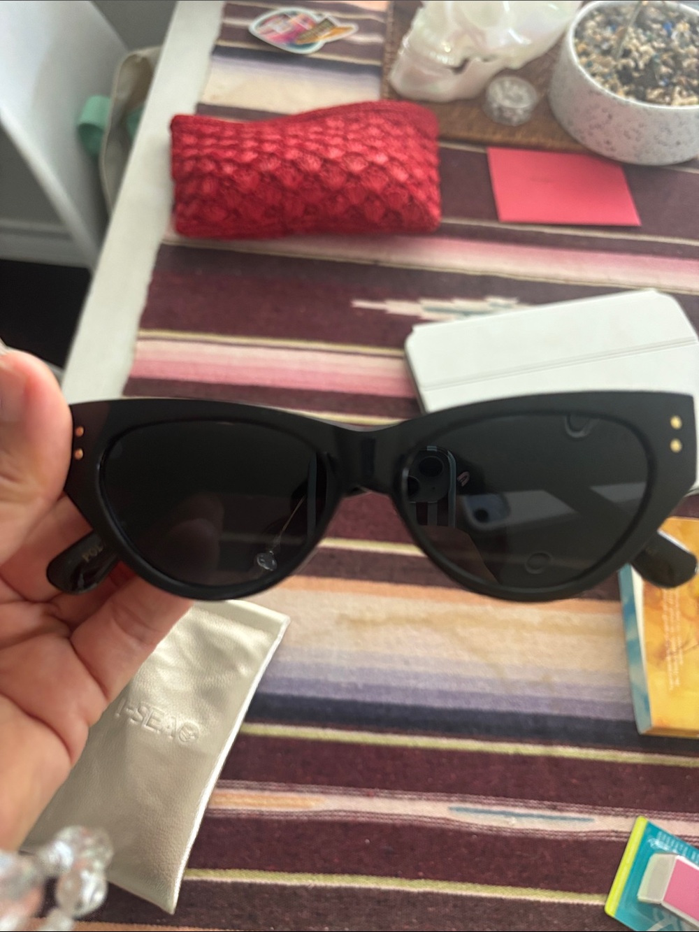 Sea Black Cat-Eye Sunglasses with Gold Studs